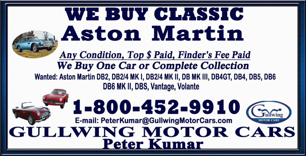 Buy Sell Aston Martin. Call Peter Kumar. Gullwing Motor Cars.